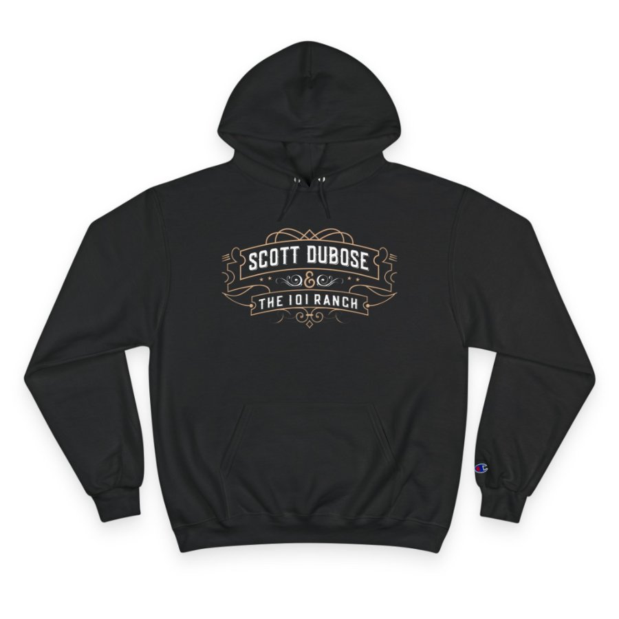 Black Champion hoodie with the Scott DuBose and The 101 Ranch logo on the chest